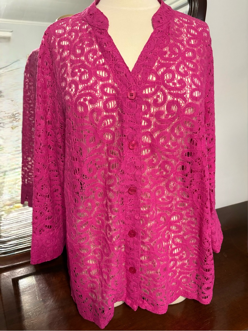 Kim Rogers Hot Pink Lace Button-Down Shirt